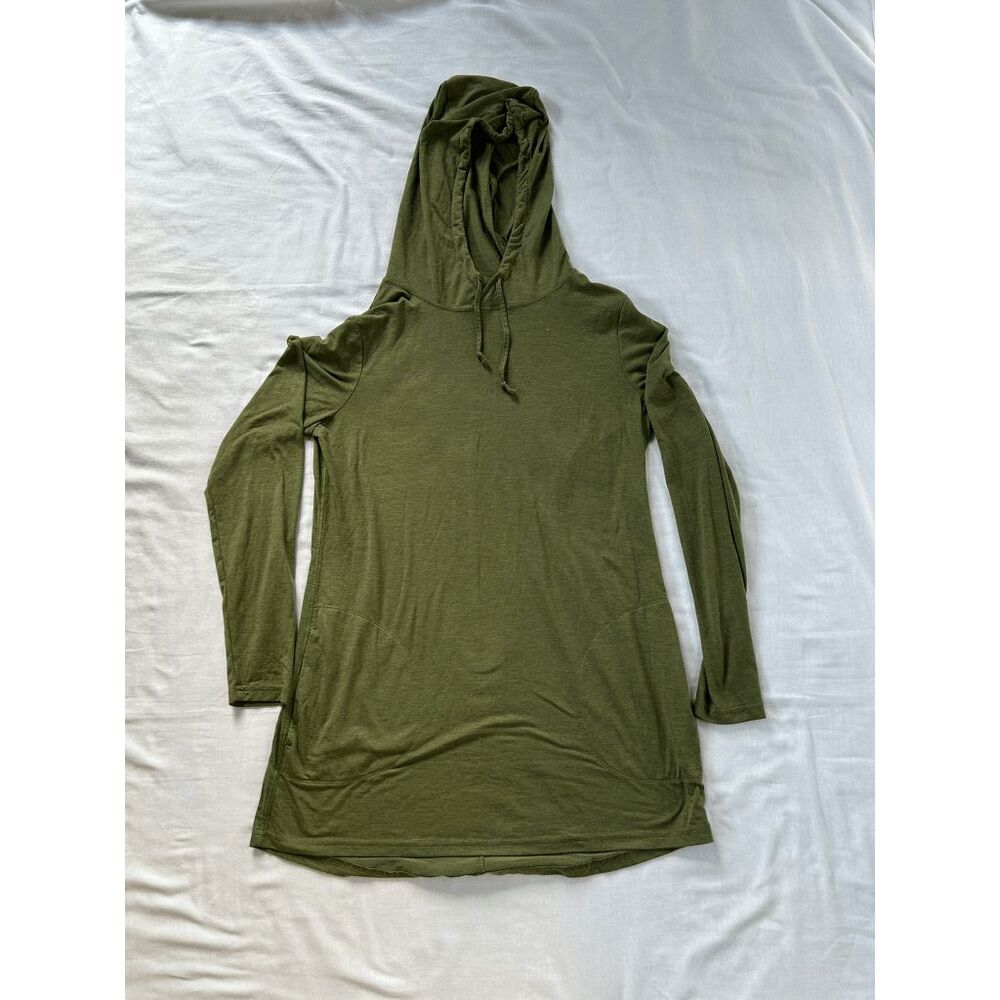 Duluth Trading Co. Dark Green Light Weight Drawstring Long Shirt with Hood Small